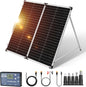 DOKIO 150W Foldable Solar Panel Suitcase with Charge Controller, Gray Folds to 17.7 x 35.8 in and weighs 22.4 lb; for 12V batteries, power stations, RVs, boats, camping, and emergencies