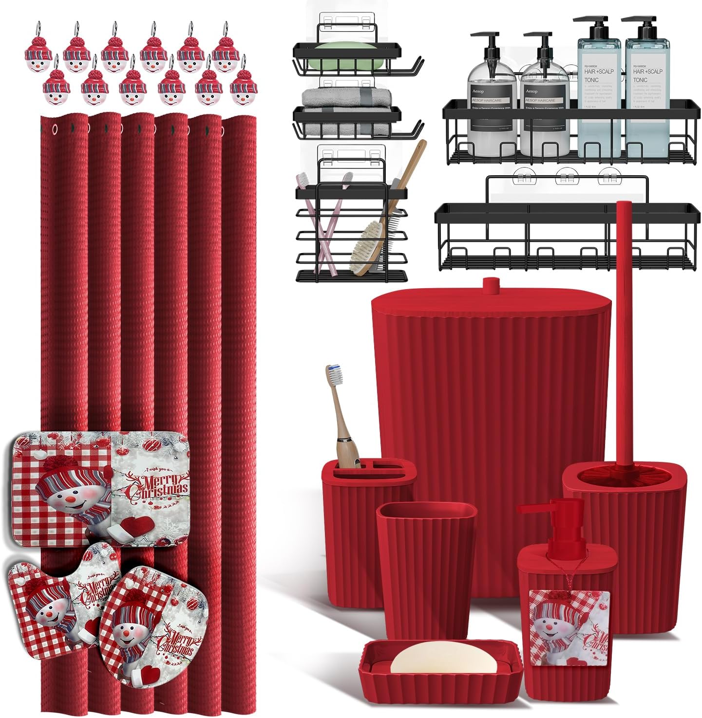 Clara Clark Black Bathroom Set, Shower Curtain Set, Bathroom Accessory Set