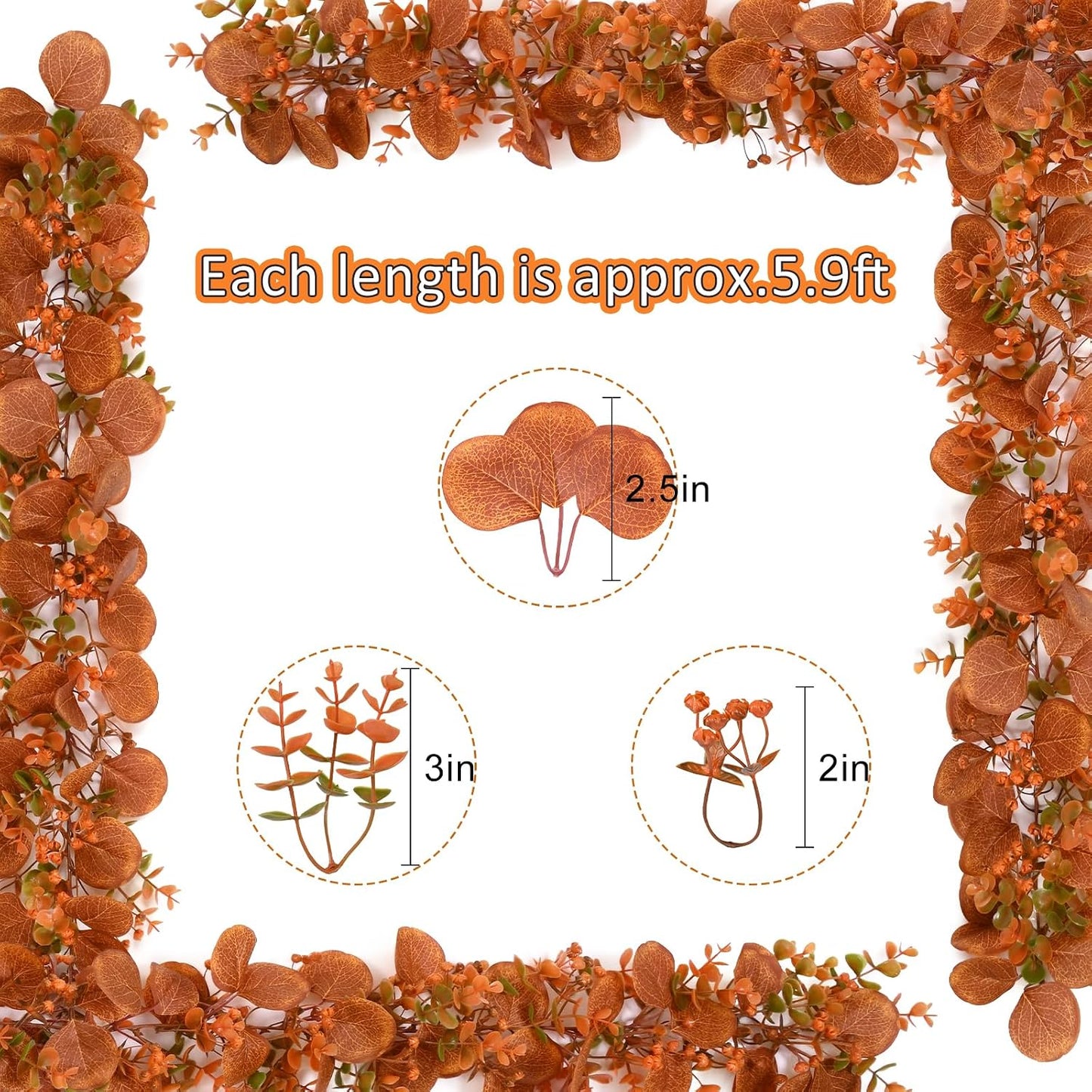 8Pack Eucalyptus Garland, Fall Artificial Eucalyptus Garland with Flowers