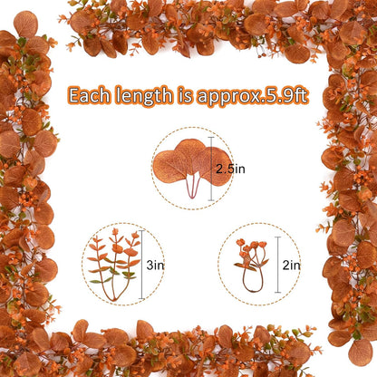 8Pack Eucalyptus Garland, Fall Artificial Eucalyptus Garland with Flowers