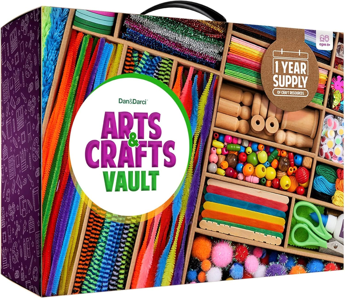 Dan&Darci Arts and Crafts Vault, 1000-Piece Craft Supplies Kit with 2-Drawer Storage Case, DIY Art & Craft Activity Set for Kids Ages 4–12, Multicolor