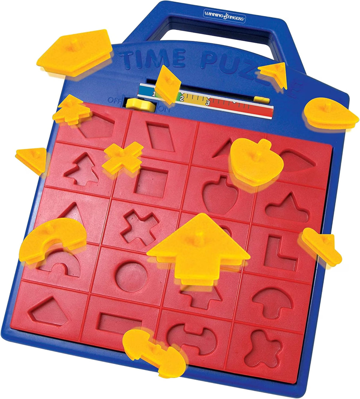Winning Fingers Shape Toy Puzzle Game, Pop-Up Board Game with Shape Puzzles, 2-Player Matching & Concentration Game for Kids Ages 3+, Blue