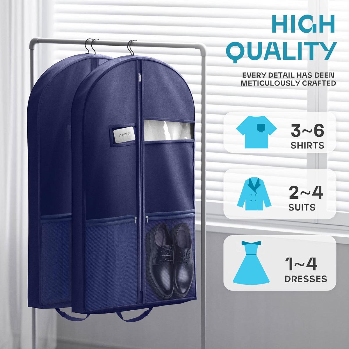 Lazebox 43-Inch Travel Garment Bag with Accessory Pockets, Heavy-Duty Suit Bag for Suits, Tuxedos, Dresses & Coats, Foldable Travel Clothes Bag, Blue