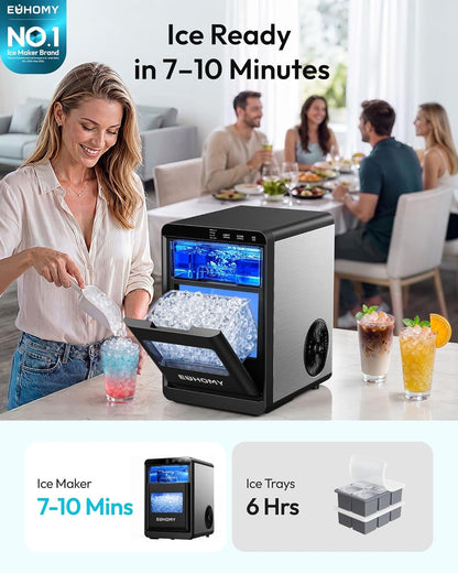 EUHOMY Nugget Ice Maker Countertop, 44Lbs/24H Sonic Ice Maker Machine, Self-Cleaning Pellet Ice Makers with Ice Scoop&Basket, Countertop Pebble Ice Maker for Home/Kitchen/Office