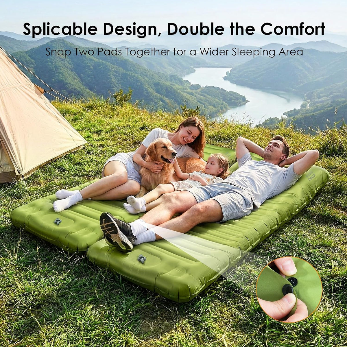 Minthouz 5-Inch Camping Sleeping Pad, Ultralight Inflatable Camping Mattress with Built-In Foot Pump, Waterproof Sleeping Mat with Carry Bag & Repair Patches, Green