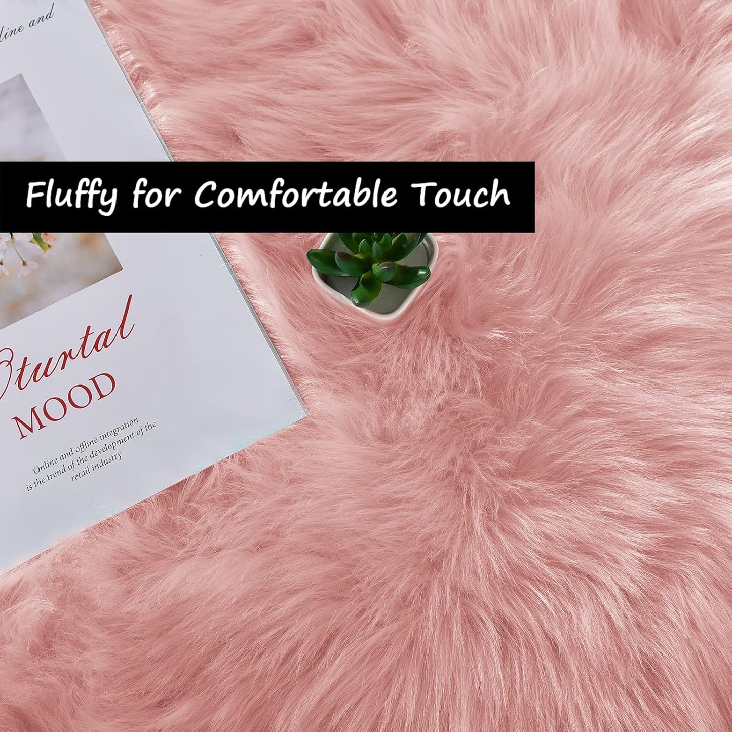 Goolela Pink Area Rugs 10x12 Fluffy Fuzzy Furry Rug for Girls Bedroom Living Room Faux Sheepskin Fur Shaggy Plush Rectangle