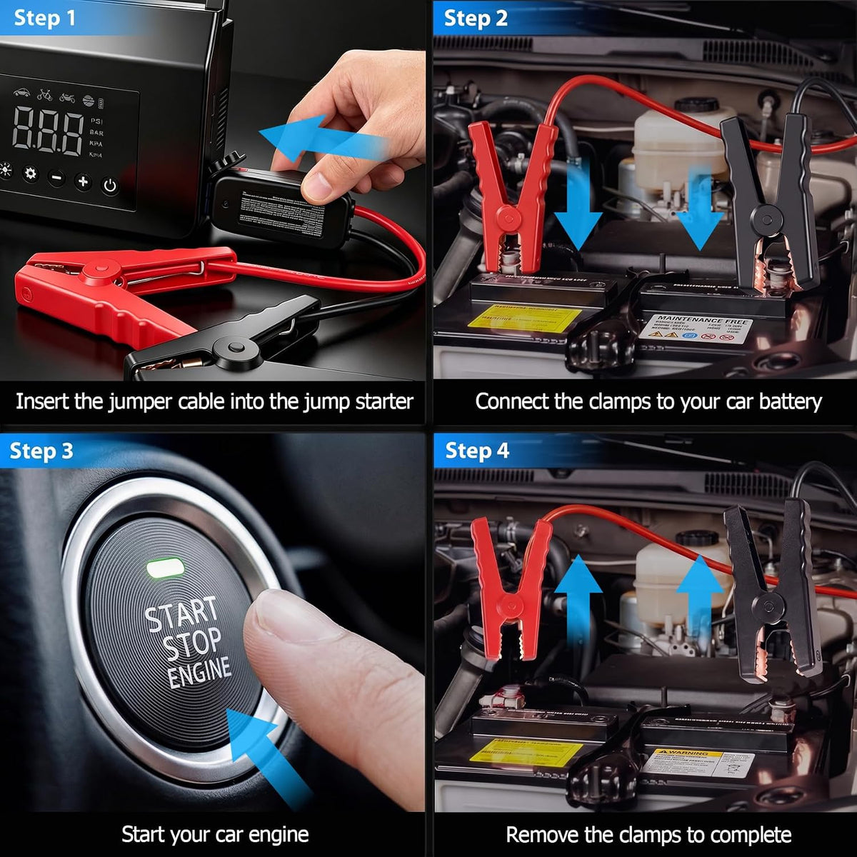 4000A Jump Starter with Air Compressor, 4-in-1 Portable Car Battery Booster & 150PSI Tire Inflator, 12V Jump Box Power Bank for Up to 8.0L Gas / 7.0L Diesel Engines with LED Flashlight