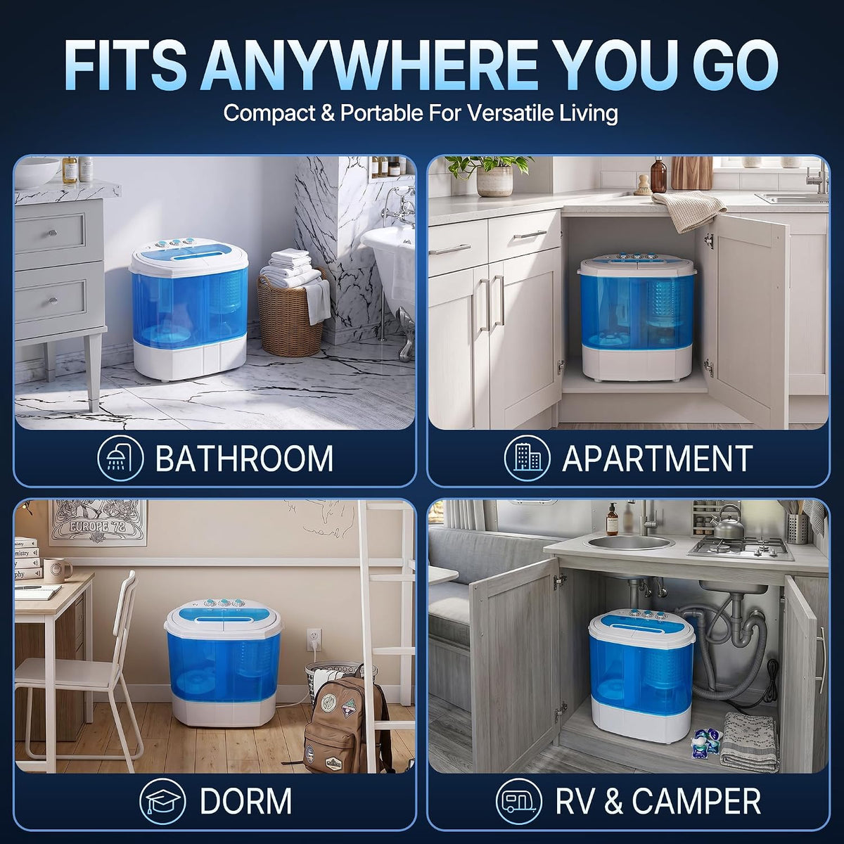 SUPER DEAL Small Portable Washing Machine | 9.9LB Twin Tub Mini Compact Washer with Spin Cycle, Top Load Design & Separate Timers