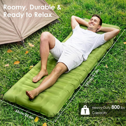 Minthouz 5-Inch Camping Sleeping Pad, Ultralight Inflatable Camping Mattress with Built-In Foot Pump, Waterproof Sleeping Mat with Carry Bag & Repair Patches, Green