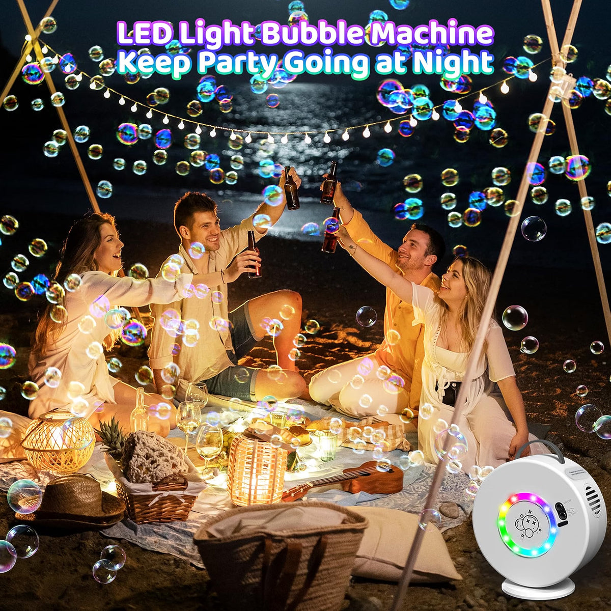 Yevohadt Bubble Machine for Kids & Toddlers, 90°/360° Rotating Automatic Bubble Blower with RGB Light, 4000+ Bubbles Per Minute, Portable Bubble Maker for Parties & Outdoor Play