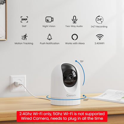 Cinnado D1 2K Indoor Security Camera, 360° Pan & Tilt Wi-Fi Camera for Pet, Dog & Baby Monitoring, Two-Way Audio, Motion Detection, Night Vision, Alexa & Google Assistant Compatible, 1-Pack