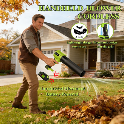 Cordless Leaf Blower, 800,000 RPM Electric Handheld Blower, Leaf Blower Cordless with 2×4.0Ah Batteries & Charger,Snow Blowers with 2-Nozzles for Patio,Lawn Care,Dust,Snow & Car Drying