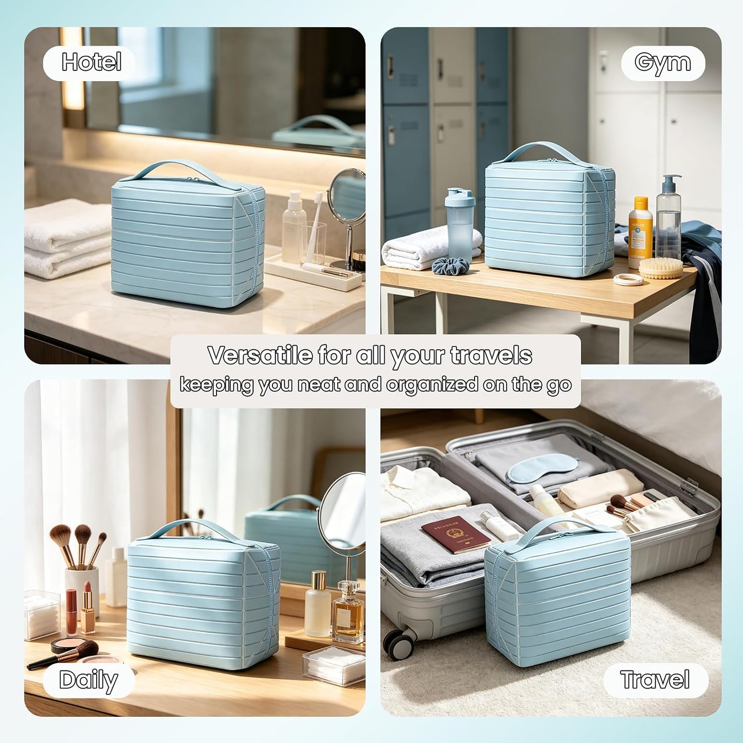 HyperionFlo Essentials Fold-Down Standing Makeup Bag Travel Toiletry Organizer