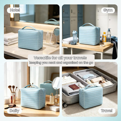 HyperionFlo Essentials Fold-Down Standing Makeup Bag Travel Toiletry Organizer