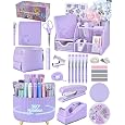SKYDUE Purple Office Supplies Set with Rotating Pencil Holder for Desk, 11-Piece Desk Organizer and Stationery Kit
