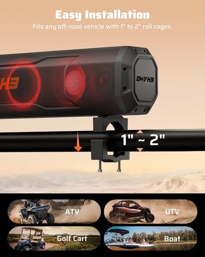 Ehaho 26" UTV Sound Bar, 500W Bluetooth Sound System with RGB Party Lights, IP66 Waterproof 6-Speaker Audio for Golf Carts, ATVs & UTVs