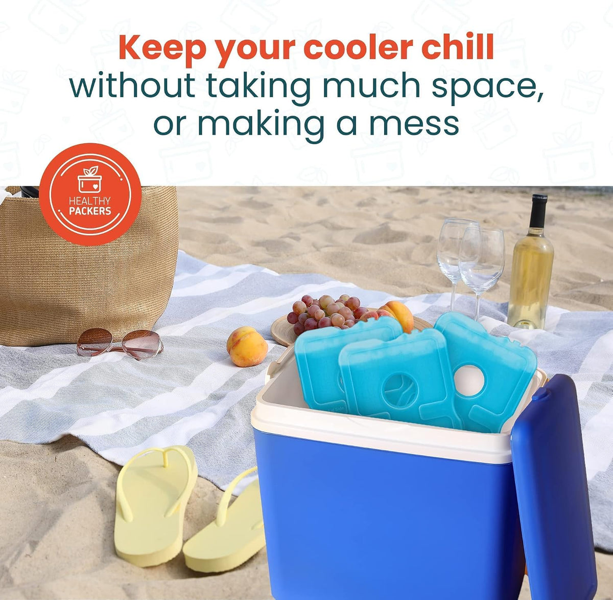 Healthy Packers Ice Packs for Lunch Boxes & Coolers - Freezer Packs - Original Cool Pack | Cooler Accessories for Beach, Camping & Fishing | Slim & Long-Lasting Reusable Ice Pack for Cooler