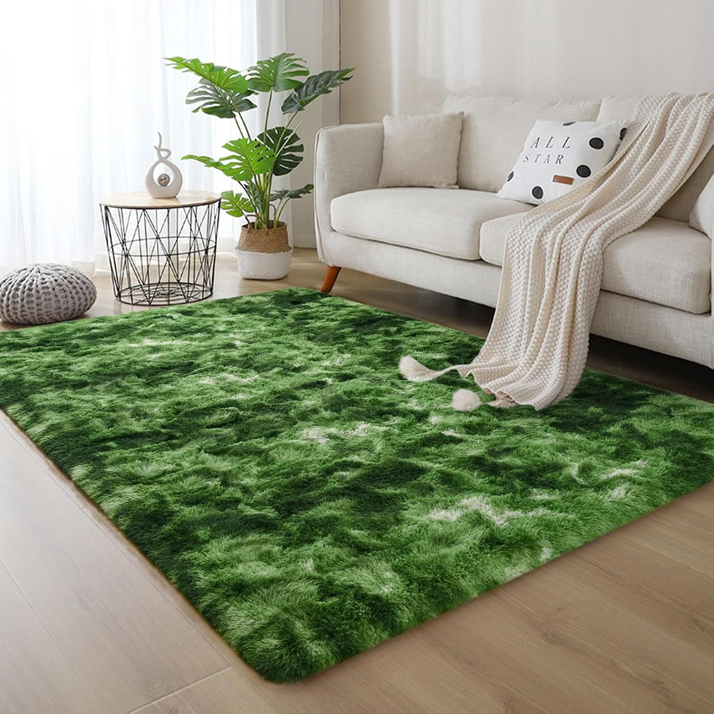 DweIke Fluffy Dark Green Rugs for Bedroom Living Room, 6x9 Large Soft Plush Shaggy Tie-Dyed Forest Moss Green Girls Boys Kids Rug, Non-Slip and Machine Washable Carpet for Dorm Nursery Decor