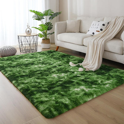 DweIke Fluffy Dark Green Rugs for Bedroom Living Room, 6x9 Large Soft Plush Shaggy Tie-Dyed Forest Moss Green Girls Boys Kids Rug, Non-Slip and Machine Washable Carpet for Dorm Nursery Decor