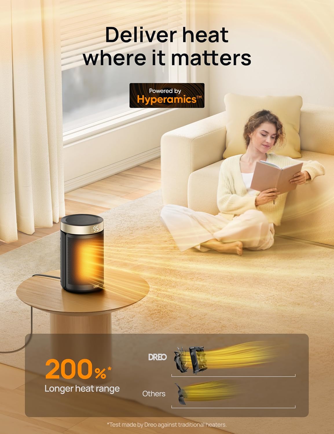 DREO Space Heater, Portable Electric Heaters for Indoor Use with Thermostat 2026 Upgraded, 34dB Quiet, 12H Timer, 5 Mode, Remote, 1500W PTC Ceramic Fast Safety Heat for Office Bedroom Home, Gold