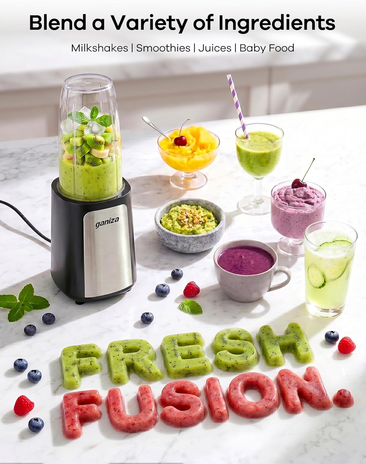 Ganiza 14-Piece 900W Personal Smoothie Blender, Black Silver