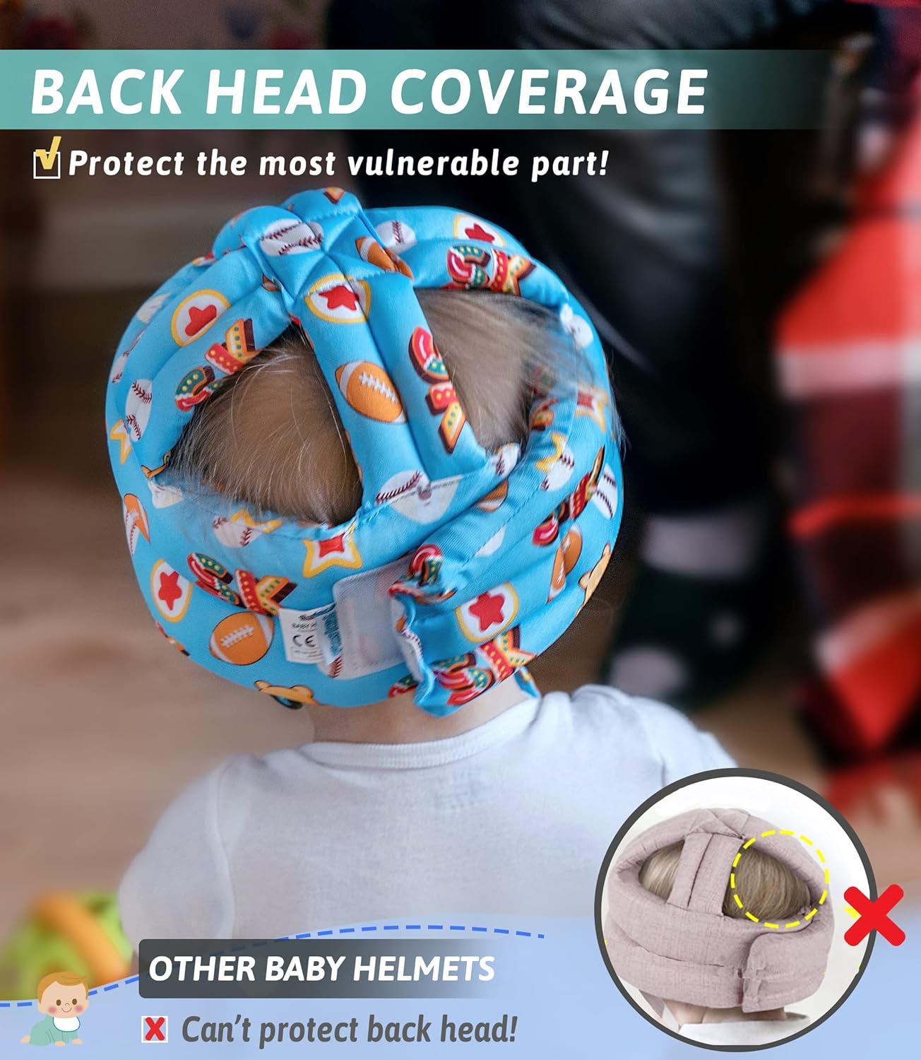 Simply Kids Baby Head Protector Helmet for Crawling, Walking & Running, Adjustable Infant Safety Headguard, Fox, Small