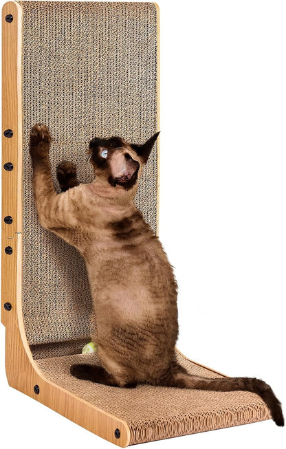 EHEYCIGA Cardboard Cat Scratcher for Indoor Cats, 26.8 Inch L-Shaped Cat Scratching Board, Brown