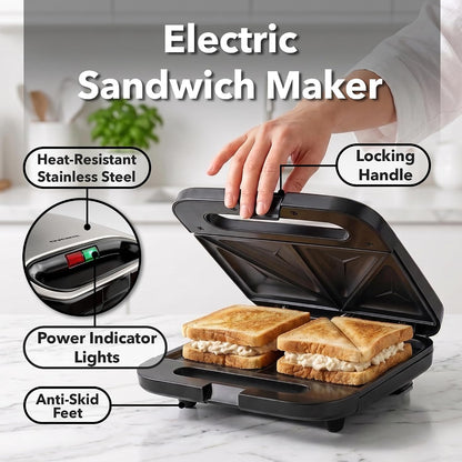OVENTE Electric Sandwich Maker, 750W Non-Stick Plates, Black GPS401B