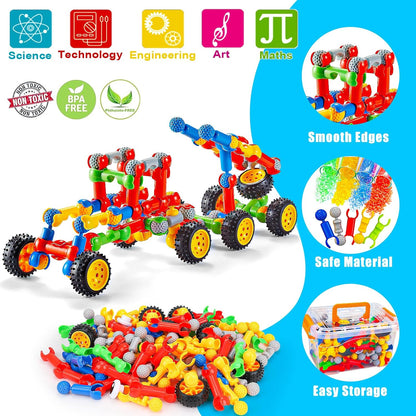 Qirptey 125-Piece STEM Building Toys for Kids Ages 3+, Educational Interlocking Building Blocks with Idea Booklet & Storage Box, Creative Engineering Construction Set