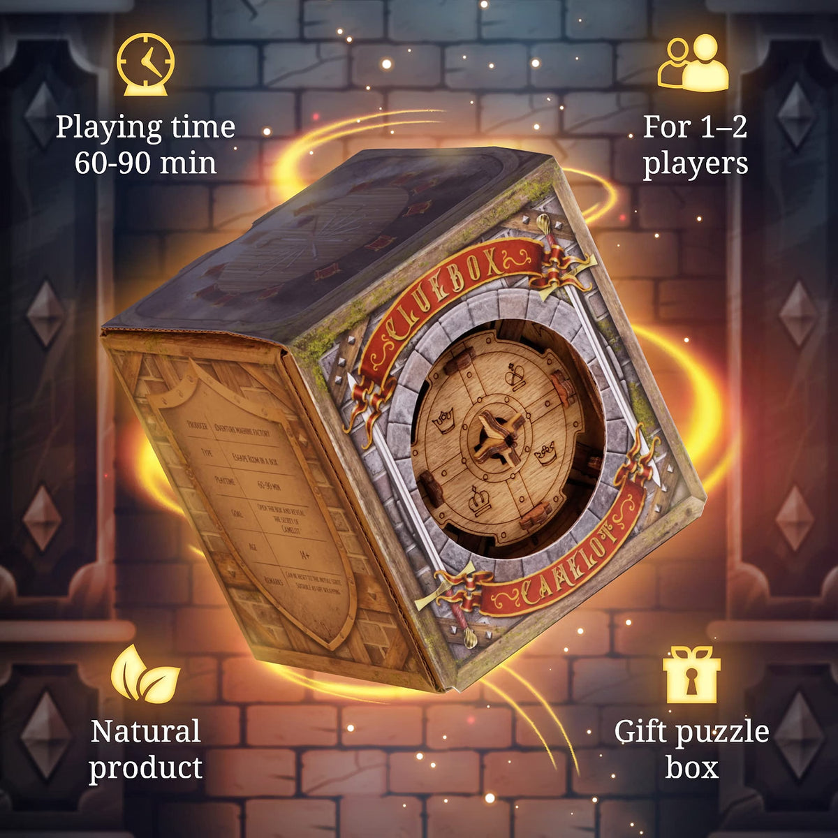 iDventure Cluebox The Secret of Camelot, Wooden Escape Room Puzzle Box for Adults & Teens, Reusable 3D Logic Brain Teaser Game for 1–2 Players, 60–90 Minute Adventure
