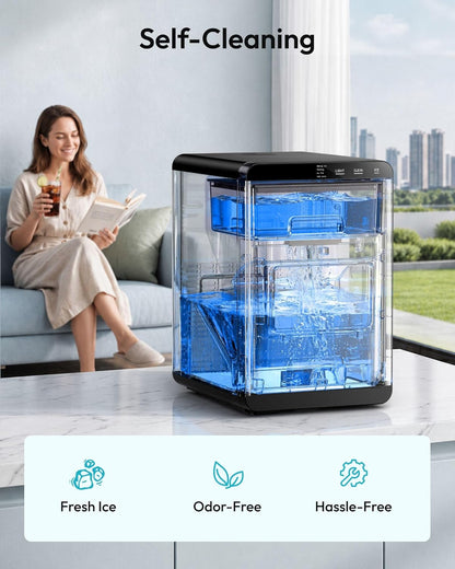 EUHOMY Nugget Ice Maker Countertop, 44Lbs/24H Sonic Ice Maker Machine, Self-Cleaning Pellet Ice Makers with Ice Scoop&Basket, Countertop Pebble Ice Maker for Home/Kitchen/Office