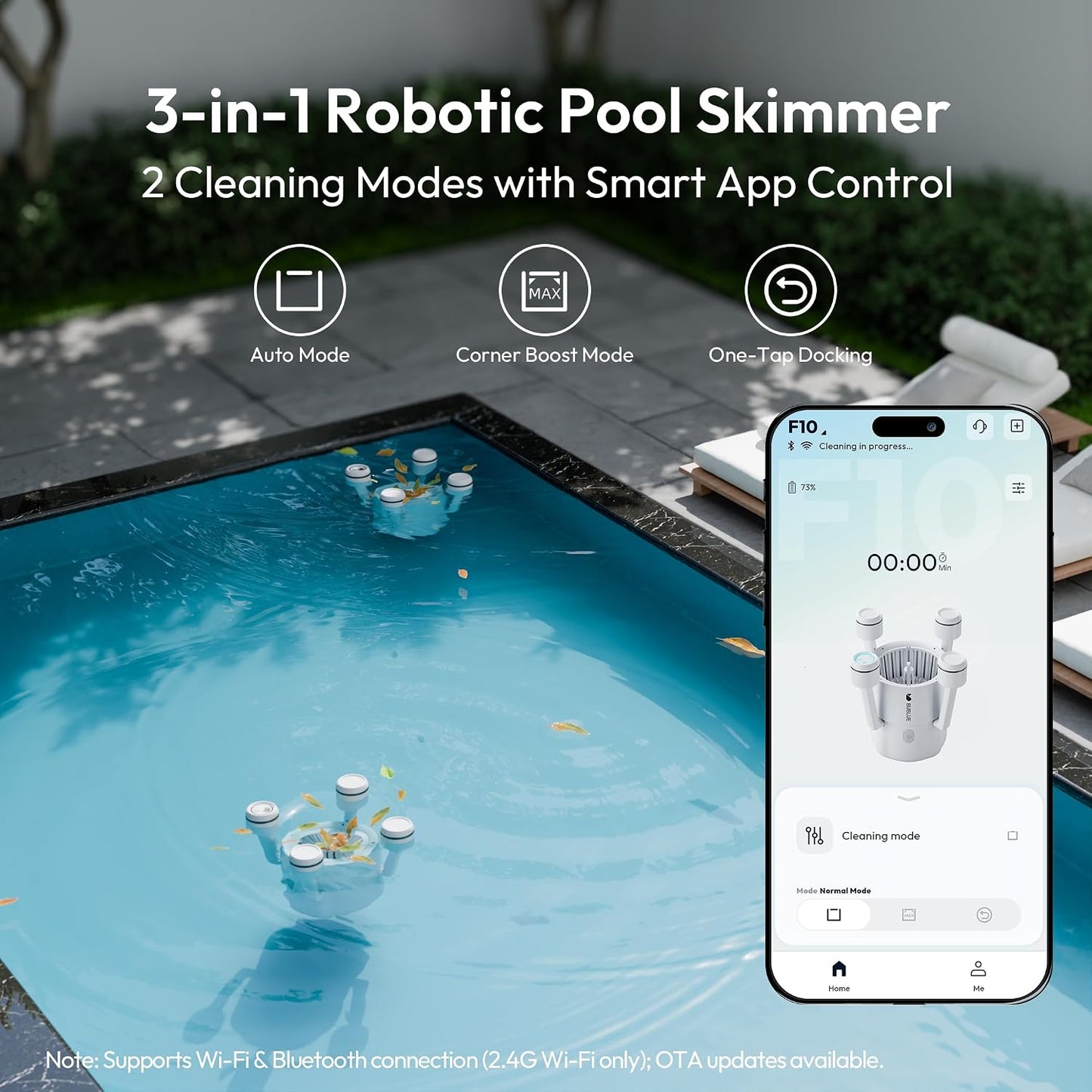 BUBLUE F10 Robotic Pool Surface Skimmer – App Controlled AI Navigation Pool Cleaner, Space White
