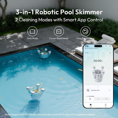 BUBLUE F10 Robotic Pool Surface Skimmer – App Controlled AI Navigation Pool Cleaner, Space White