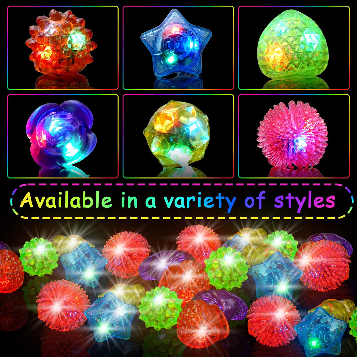 OLUPP 100-Piece Light Up Rings, LED Glow Party Rings for Kids & Adults, 6 Styles Flashing Finger Lights for Birthday, Concert, Halloween, Christmas & Events