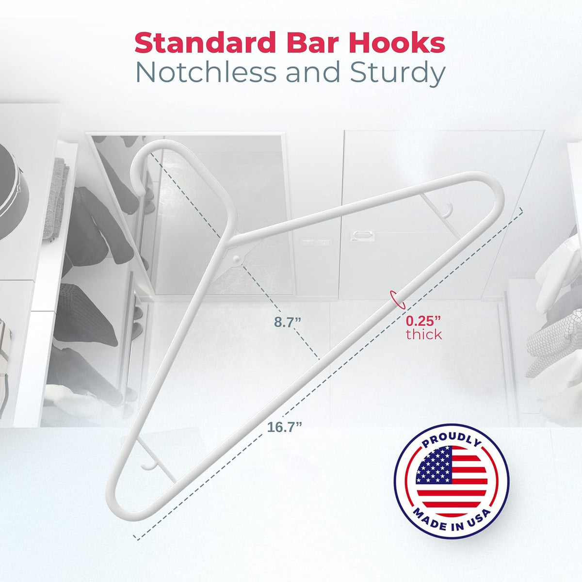 Plastic Hangers 50 Pack (60 Count) – Made in The USA – 6lb Capacity Standard Clothes Hangers with Strap Hooks for Dresses, Lingerie, Shirts, Pants, and Jackets – White
