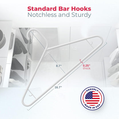 Plastic Hangers 50 Pack (60 Count) – Made in The USA – 6lb Capacity Standard Clothes Hangers with Strap Hooks for Dresses, Lingerie, Shirts, Pants, and Jackets – White