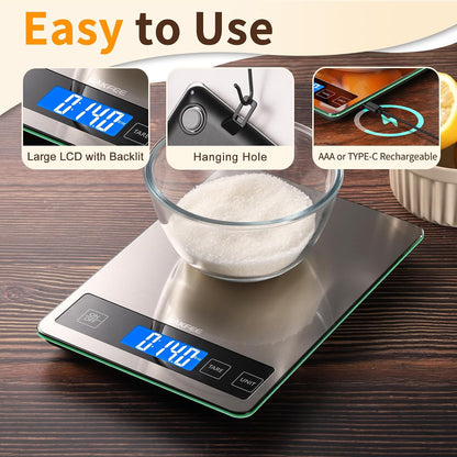 BakFee 33 lb Digital Kitchen Food Scale, 1g Precision