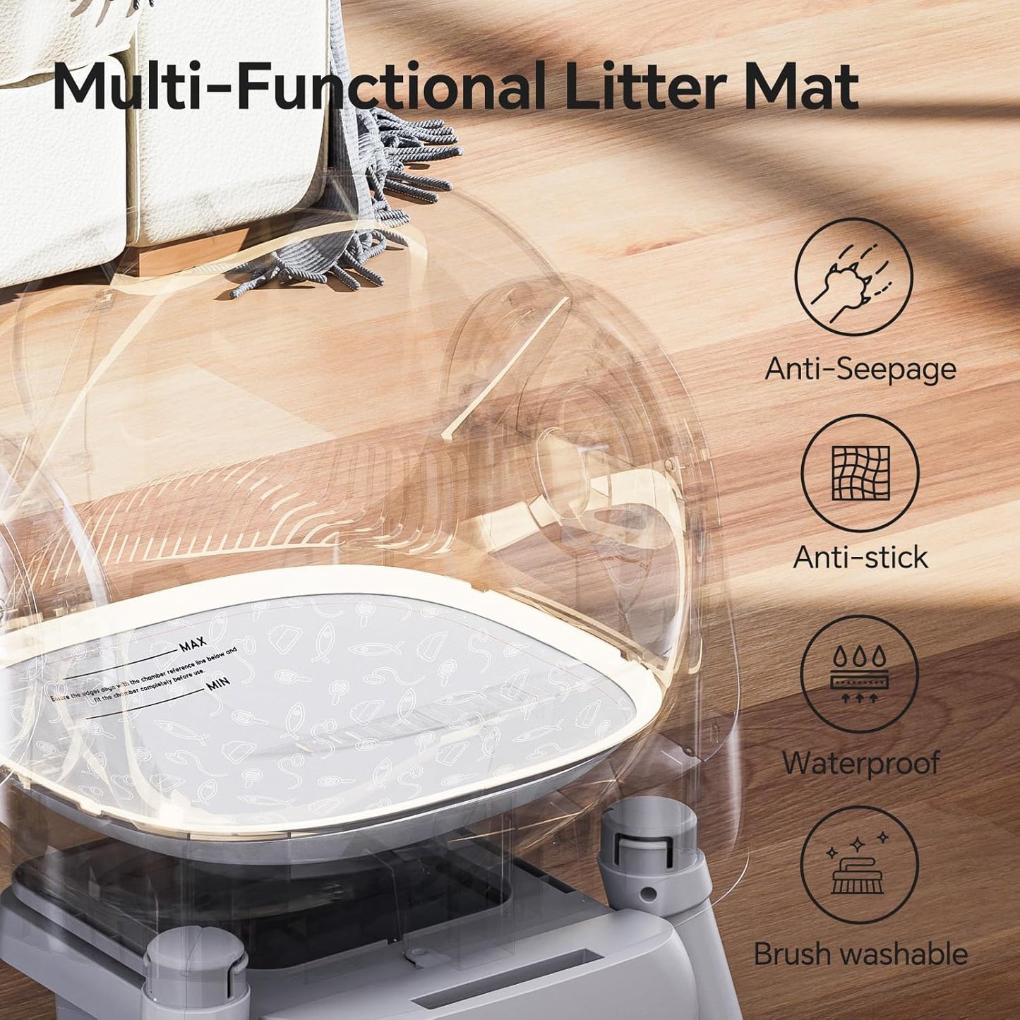 Mimfam Automatic Self Cleaning Litter Box, with 4 Pairs Infrared Senor, Open-Top Design for Multi-Cat Homes, Comes with Liner Bags and Cat Litter Mat, Grey