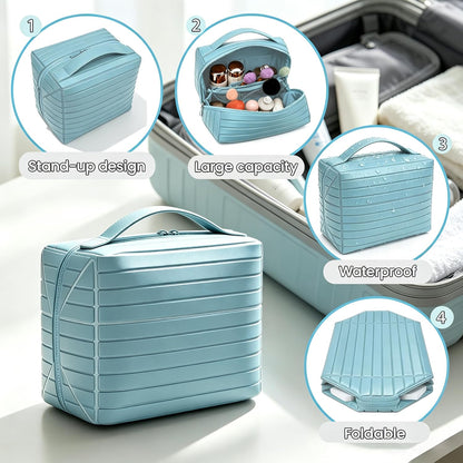 HyperionFlo Essentials Fold-Down Standing Makeup Bag Travel Toiletry Organizer