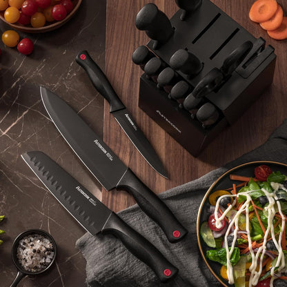 Astercook Knife Set for Kitchen with Block and Sharpener 15pcs German