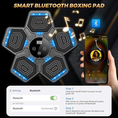 LOLBOX Music Boxing Machine, Wall-Mounted Bluetooth Punching Pad with Gloves, Smart Boxing Target with Punch Counter, Adjustable Height & 3 Resistance Levels, Jet Black