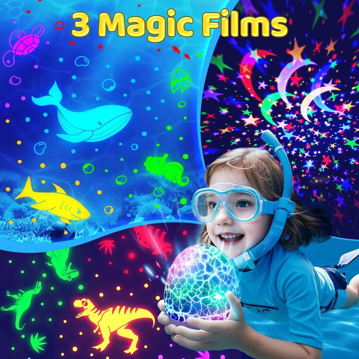 Staryou Dinosaur Egg Night Light Projector for Kids, 15 Soothing Sounds, 3 Film Modes, 33 Color Effects, 360° Rotation, Remote Control, Sleep & Sensory Toy