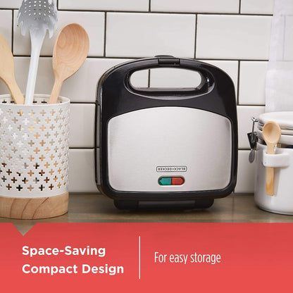 BLACK+DECKER 3-in-1 Waffle Maker, Grill & Sandwich Press Interchangeable waffle, grill and sandwich plates with nonstick surface and compact storage.