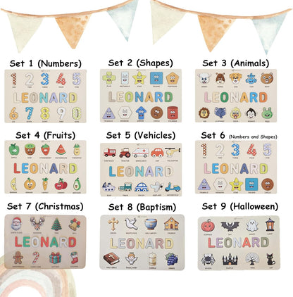 Tuiste Personalized Name Puzzle for Toddlers 1–3, Custom Wooden Montessori Learning Toy with Colorful Letters, 1st Birthday & Baby Shower Gift, Nursery Decor, Set 5
