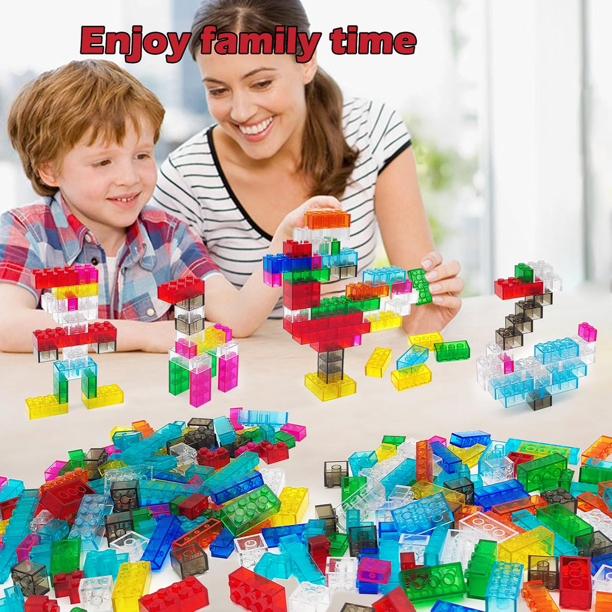 CONVENTEJOY 400-Piece Translucent Building Bricks, 9-Color Crystal-Clear Classic Building Block Set, Compatible Construction Toy for Kids Ages 6+, Educational STEM Toy