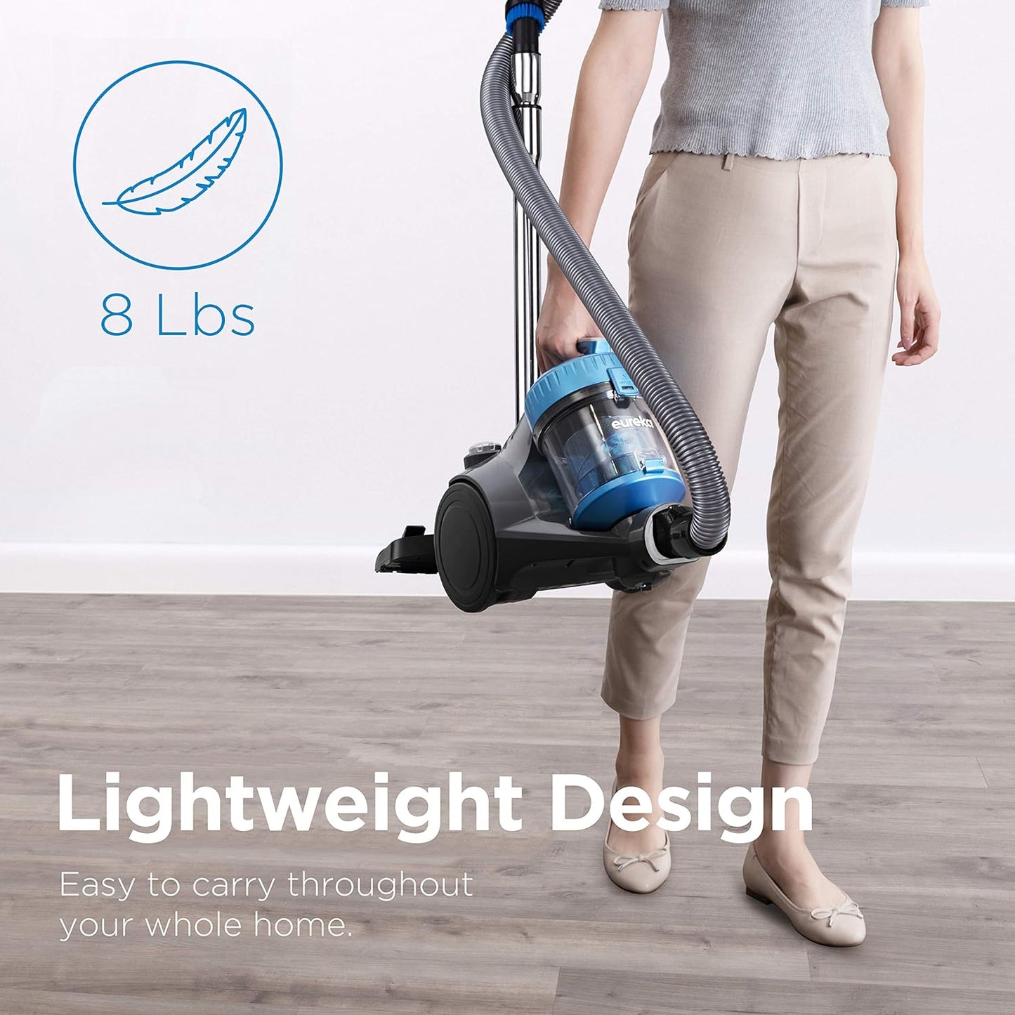 Eureka Whirlwind Bagless Canister Cleaner NEN110A Lightweight Corded Vacuum for Carpets and Hard Floors, Blue