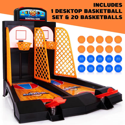 Gamie Mini Basketball Game with 20 Mini Balls, Tabletop Basketball Game Set with 2 Competitive Lanes & Built-In Score Tracker, Indoor Desk Game for Kids & Adults