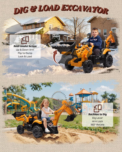 First Ride On JCB 3CX Licensed 24V Ride-On Excavator for Kids, 3-in-1 Electric Backhoe Digger with Reversible Seat, Detachable Arms, Remote Control & Dual 120W Motors