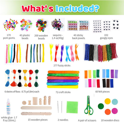 Kid Made Modern Arts and Craft Kit, Creative Essentials Craft Supply Library with Beads, Pom Poms, Pipe Cleaners, Sequins, Googly Eyes & More, DIY Art Kit for Kids Ages 8+