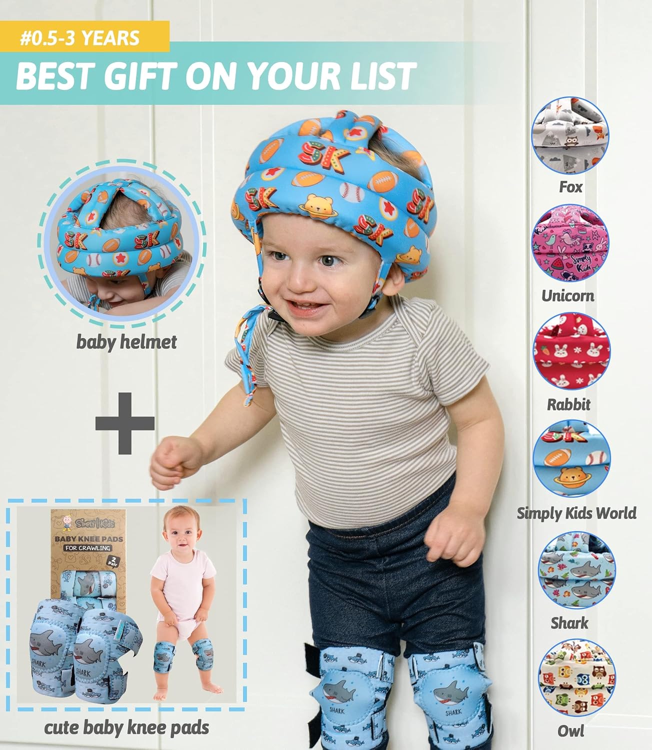 Simply Kids Baby Head Protector Helmet for Crawling, Walking & Running, Adjustable Infant Safety Headguard, Fox, Small